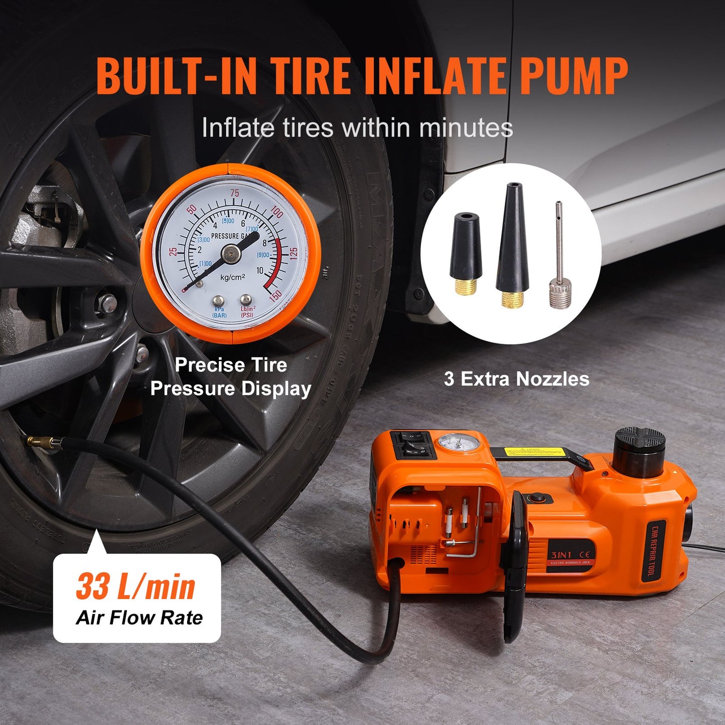Electric Car Jack, 5 Ton/11023 LBS Hydraulic Car Jack, Portable Car Jack Lifting with Built-in Inflatable Pump and LED Light, Car Jack for SUV MPV Sedan Truck Change Tires Garage Repair