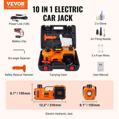 Electric Car Jack, 5 Ton/11023 LBS Hydraulic Car Jack, Portable Car Jack Lifting with Built-in Inflatable Pump and LED Light, Car Jack for SUV MPV Sedan Truck Change Tires Garage Repair