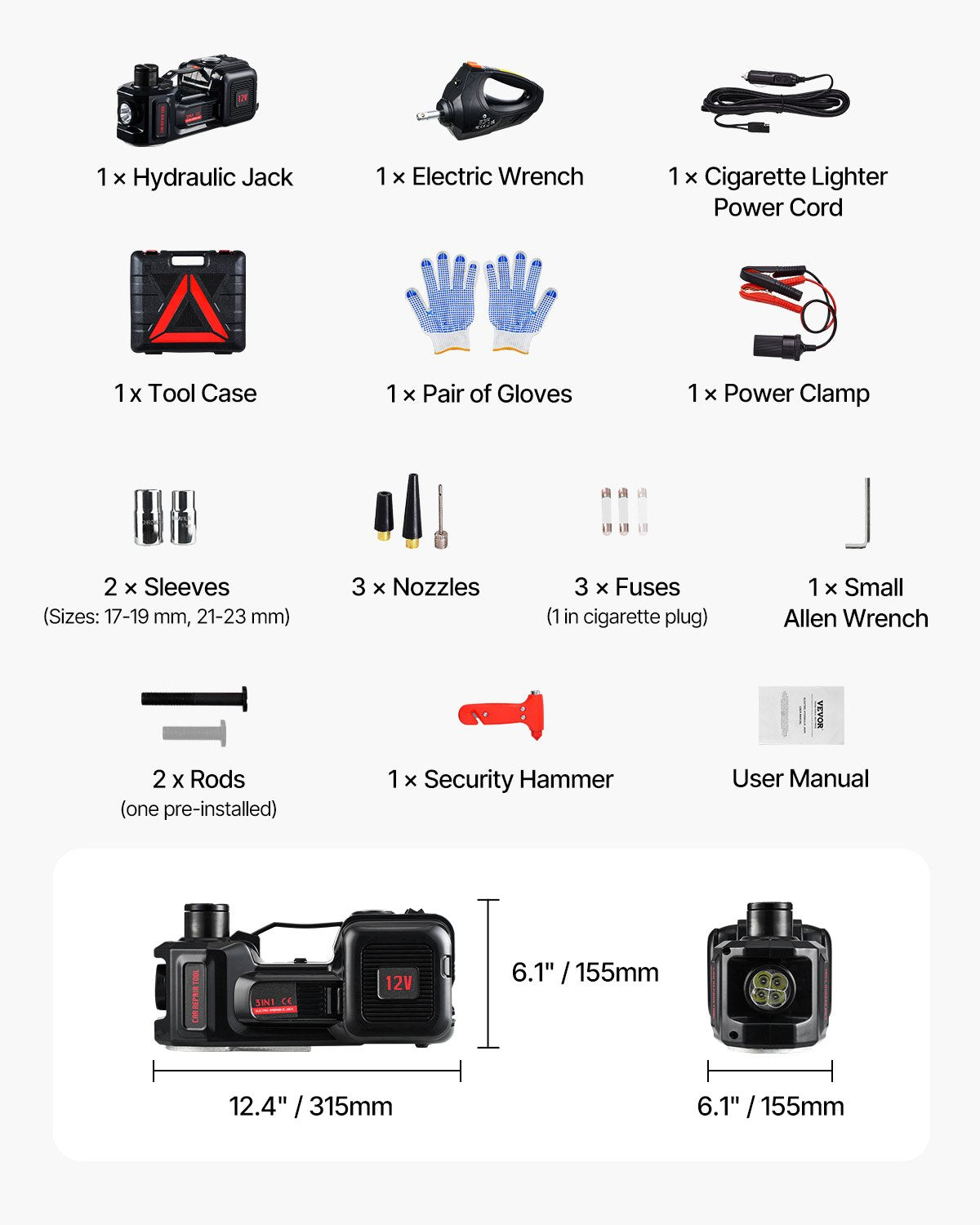 Elektrischer Wagenheber 5 Tonnen / 11000 lbs Wagenhebersatz mit elektrischem Schlagschrauber