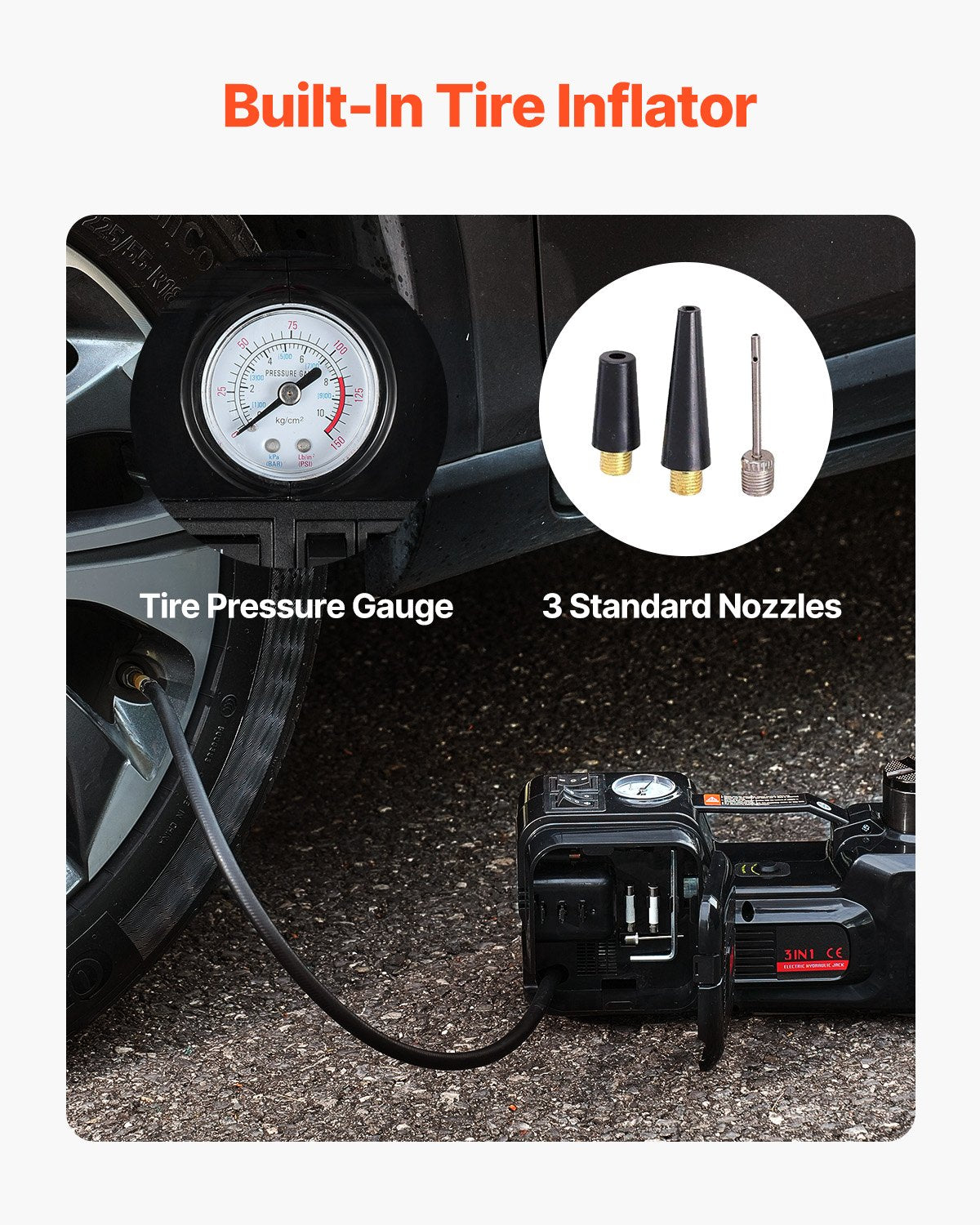 Electric Car Jack, 5 Tons /11000 lbs, Electric Scissor Jack with Built-In Inflator, 12V Tire Change Replacement with Electric Impact Wrench & LED Light, Portable Jack kit for Sedan, SUV, Truck