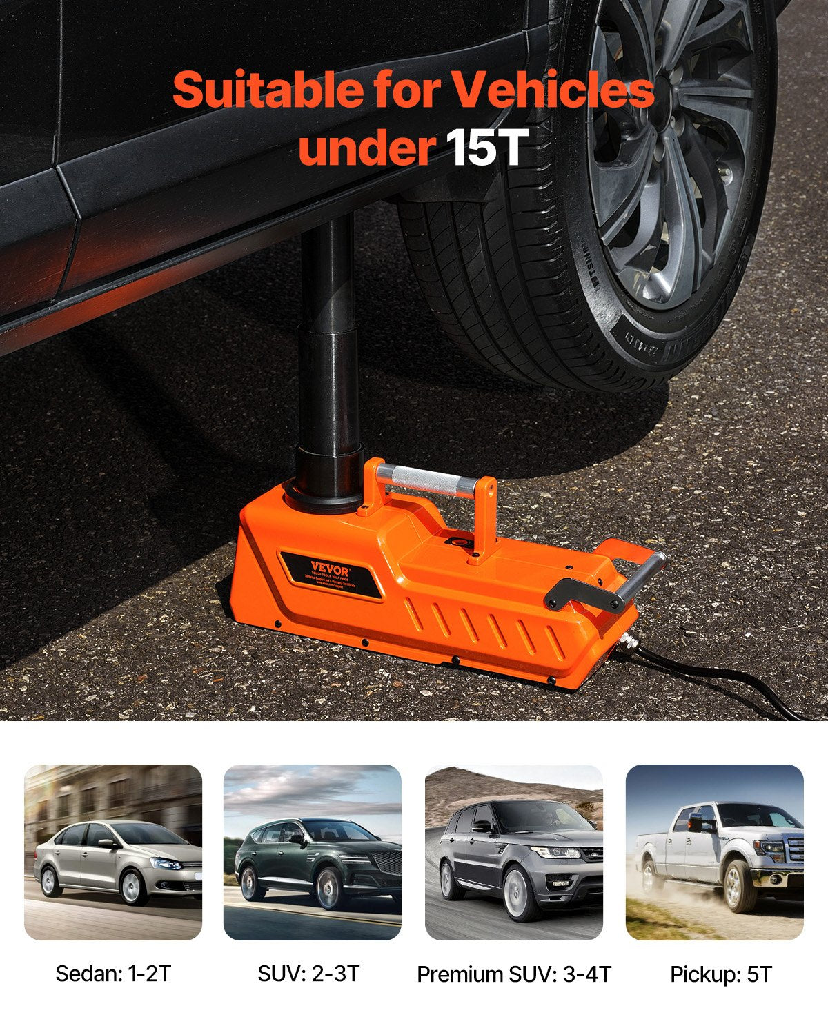 Elektrischer Wagenheber, 15 Tonnen/33.000 lbs, tragbares Wagenheber-Set mit LED-Licht