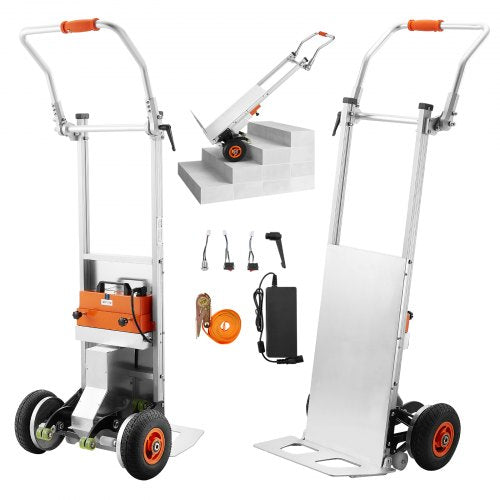 Electric Stair Climbing Dolly, 440lbs Capacity Electric Stair Climbing Hand Trucks with 157.5in Rope & Folding Handle, Heavy Duty Stair Climber for Warehouse Logistics, Moving Furniture(Silver)