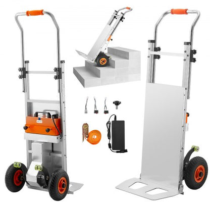 Electric Stair Climbing Dolly, 440lbs Electric Stair Climbing Hand Trucks with 157.5in Rope & Extendable Handle, Heavy Duty Stair Climber for Warehouse Logistics, Moving Furniture(Silver)
