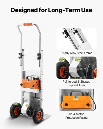 Electric Stair Climbing Dolly, 440lbs Electric Stair Climbing Hand Trucks with 157.5in Rope & Extendable Handle, Heavy Duty Stair Climber for Warehouse Logistics, Moving Furniture(Silver)