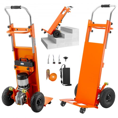 Electric Stair Climbing Dolly, 880lbs Electric Stair Climbing Hand Trucks with 157.5in Rope & Extendable Handle, Heavy Duty Stair Climber for Warehouse Logistics, Moving Furniture(Orange)
