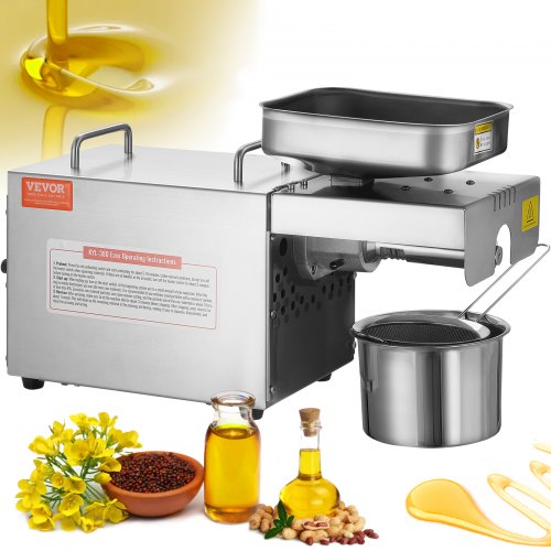 Electric Oil Press Machine, 700W Stainless Steel Oil Extractor Machine, 140℃ / 284℉ Constant Temperature, Hot Press Oil Expeller for Pressing Peanuts, Sesame Seeds, Rapeseed, Tea Seeds