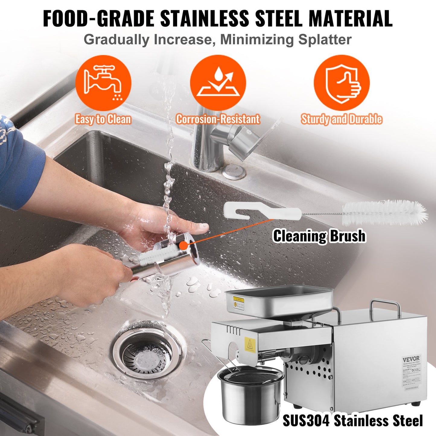 Electric Oil Press Machine, 700W Stainless Steel Oil Extractor Machine, 140℃ / 284℉ Constant Temperature, Hot Press Oil Expeller for Pressing Peanuts, Sesame Seeds, Rapeseed, Tea Seeds
