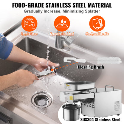 Electric Oil Press Machine, 700W Stainless Steel Oil Extractor Machine, 140℃ / 284℉ Constant Temperature, Hot Press Oil Expeller for Pressing Peanuts, Sesame Seeds, Rapeseed, Tea Seeds