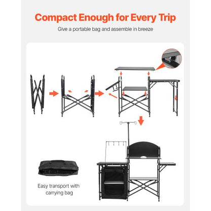 Camping Kitchen Table Portable Outdoor Cook Station Storage Aluminum | EU