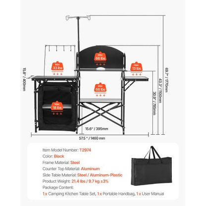 Camping Kitchen Table Portable Outdoor Cook Station Storage Aluminum | EU