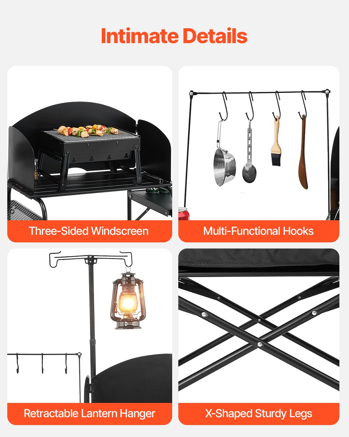 Camping Kitchen Table, Outdoor Camp Cooking Table, Aluminum Portable Cook Station with Storage Cupboard, Carrying Bag, Detachable Windscreen, Quick Set-up for BBQ Party Picnic RV Travel, Black