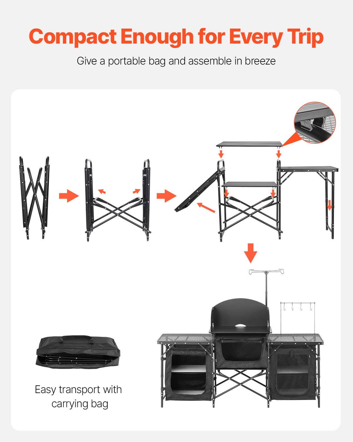 Camping Kitchen Table Portable Outdoor Cook Station Windshield Cabinet