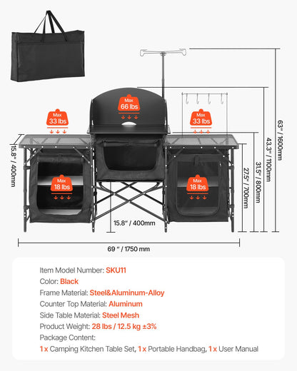 Camping Kitchen Table Portable Outdoor Cook Station Windshield Cabinet