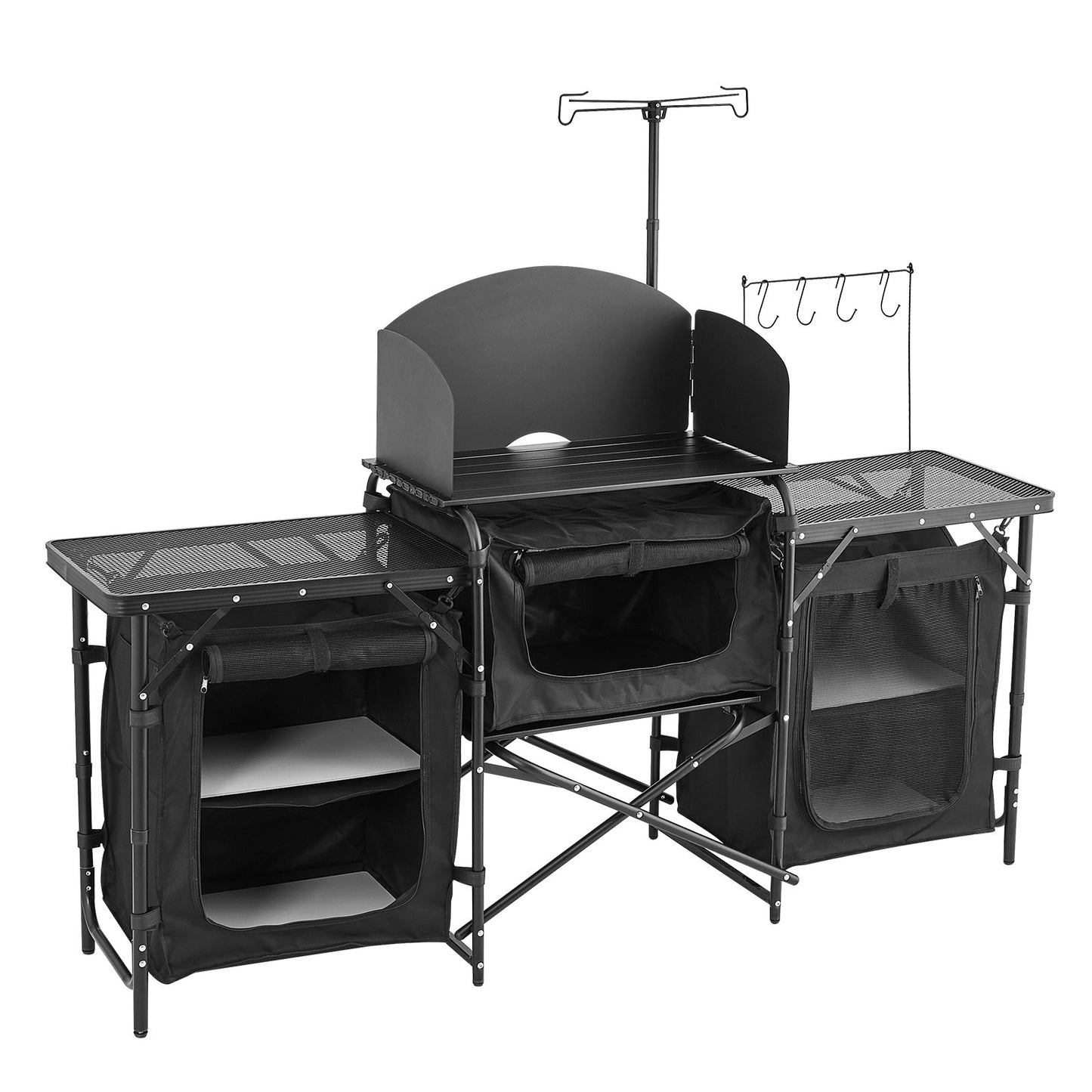 Camping Kitchen Table Portable Outdoor Cook Station Windshield Cabinet