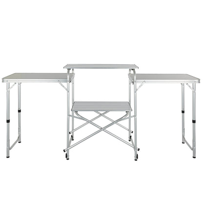 Camping Kitchen Table, Foldable Outdoor Cooking Table with Storage Bag, Aluminum Cook Station 3 Cabinets and Removable Windshield, Quick Set Up for Picnic, BBQ, RV Traveling, Black