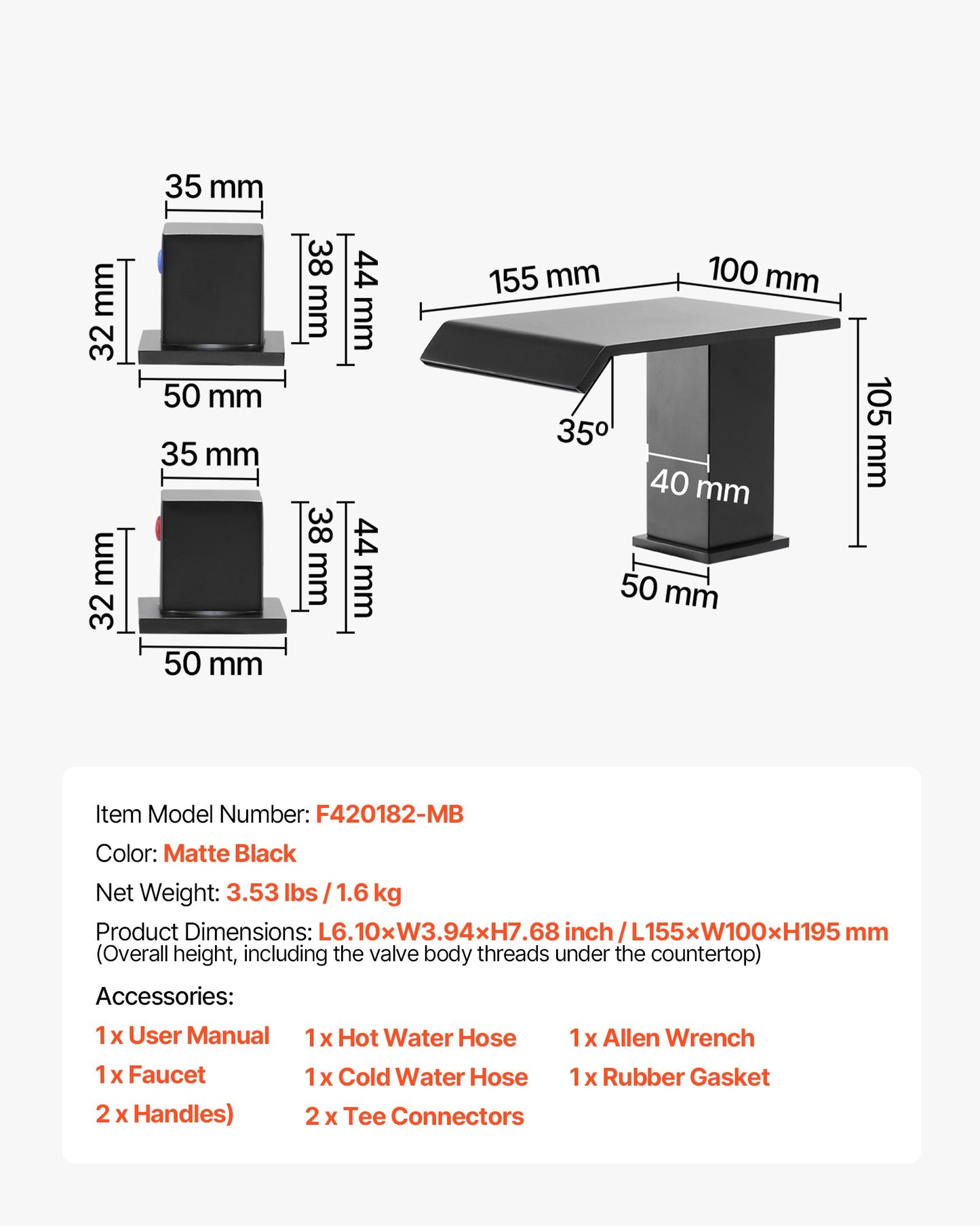 Roman Tub Faucet, 3 Hole Waterfall Bathtub Faucet, Roman Bathtub Faucets Set with 2 Handles, Deck Mount Bath Tub Faucets Set for Pet Washing, Baby Care, Adult Bathing, Matte Black, Drip-Free