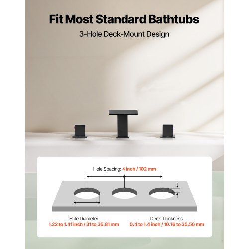 romersk badkarsblandare, 3-håls vattenfallsblandare, badkarsblandare set med 2 handtag, romerska badkarsblandare däckmonterade för husdjurstvätt, babyvård, vuxenbad, mattsvart, rostfritt stål |  EU