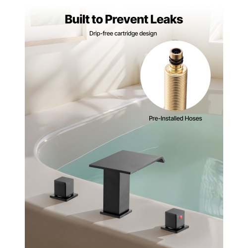 romersk badkarsblandare, 3-håls vattenfallsblandare, badkarsblandare set med 2 handtag, romerska badkarsblandare däckmonterade för husdjurstvätt, babyvård, vuxenbad, mattsvart, rostfritt stål |  EU