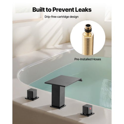 romersk badkarsblandare, 3-håls vattenfallsblandare, badkarsblandare set med 2 handtag, romerska badkarsblandare däckmonterade för husdjurstvätt, babyvård, vuxenbad, mattsvart, rostfritt stål |  EU