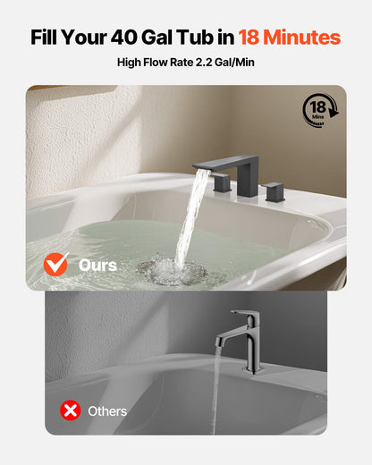 Roman Tub Faucet, Bath Tubs Faucets Set with 2 Handles, Roman Tub Faucets Deck Mount for Pet Washing, Baby Care, Adult Bathing, Matte Black, Stainless Steel, 3 Hole Waterfall Bathtub Faucet