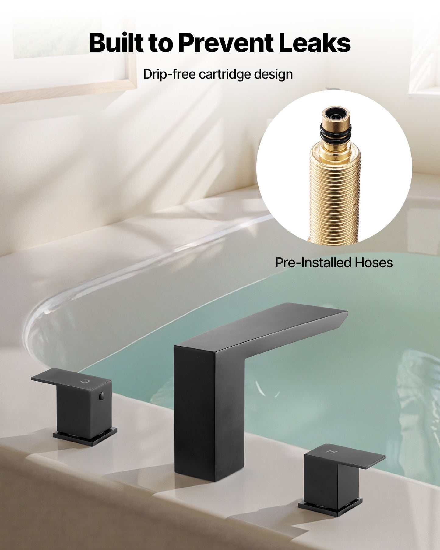 Roman Tub Faucet, Bath Tubs Faucets Set with 2 Handles, Roman Tub Faucets Deck Mount for Pet Washing, Baby Care, Adult Bathing, Matte Black, Stainless Steel, 3 Hole Waterfall Bathtub Faucet