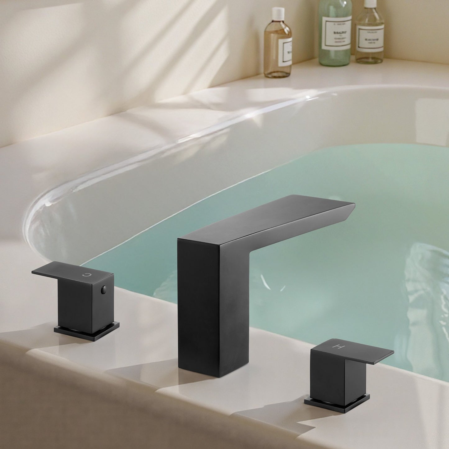 Roman Tub Faucet, Bath Tubs Faucets Set with 2 Handles, Roman Tub Faucets Deck Mount for Pet Washing, Baby Care, Adult Bathing, Matte Black, Stainless Steel, 3 Hole Waterfall Bathtub Faucet