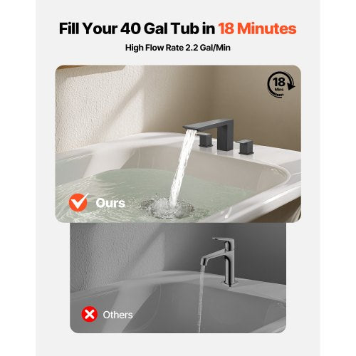 romersk badkarsblandare, badkarsblandareset med 2 handtag, romersk badkarsblandare med vattenfall för husdjurstvätt, babyvård, vuxenbad, mattsvart, rostfritt stål, 3-håls vattenfallsblandare |  EU