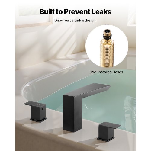 romersk badkarsblandare, badkarsblandareset med 2 handtag, romersk badkarsblandare med vattenfall för husdjurstvätt, babyvård, vuxenbad, mattsvart, rostfritt stål, 3-håls vattenfallsblandare |  EU