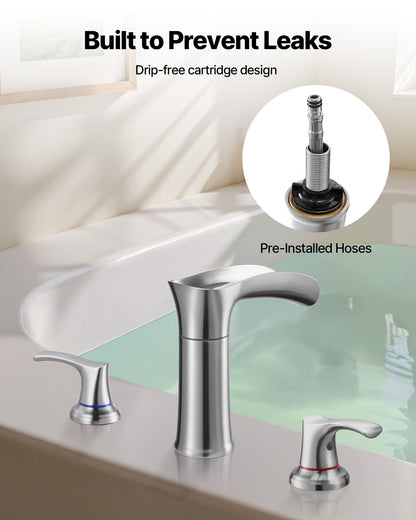 Roman Tub Faucet, 3 Hole Waterfall Bathtub Faucet, Zinc Alloy Bath Tubs Faucets Set with 2 Handles, Deck Mount Bath Tub Faucets Set for Pet Washing, Adult Bathing, Silver, Hot & Cold Control