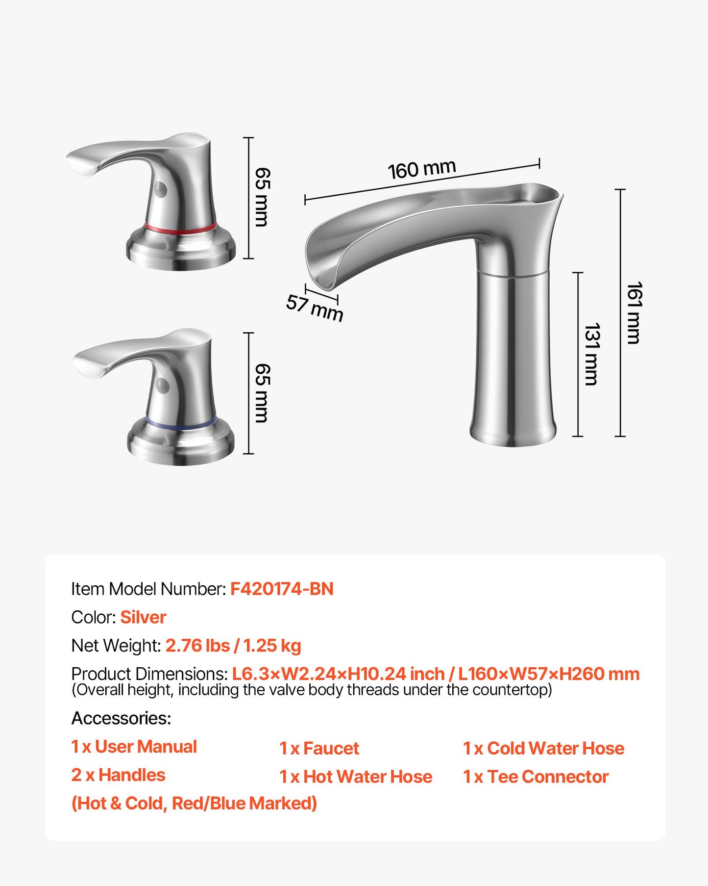 Roman Tub Faucet, 3 Hole Waterfall Bathtub Faucet, Zinc Alloy Bath Tubs Faucets Set with 2 Handles, Deck Mount Bath Tub Faucets Set for Pet Washing, Adult Bathing, Silver, Hot & Cold Control
