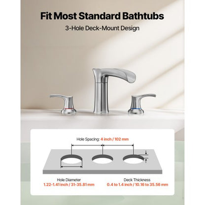 romersk badkarsblandare, 3-håls vattenfallsblandare, badkarsblandare i zinklegering med 2 handtag, däckmonterade badkarsblandare för husdjurstvätt, bad för vuxna, silver, vattenfallspipdesign |  EU