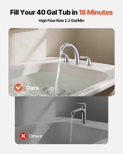 Roman Tub Faucet, 3 Hole Waterfall Bathtub Faucet, Gooseneck Bath Tubs Faucets Set with 2 Handles, Deck Mount Bath Tub Faucets Set for Pet Washing, Adult Bathing, Silver, High Arc Spout