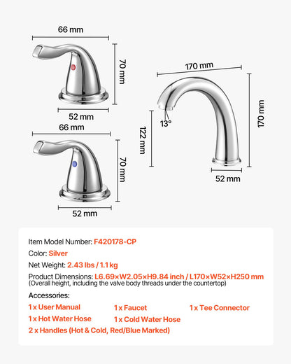 Roman Tub Faucet, 3 Hole Waterfall Bathtub Faucet, Gooseneck Bath Tubs Faucets Set with 2 Handles, Deck Mount Bath Tub Faucets Set for Pet Washing, Adult Bathing, Silver, High Arc Spout