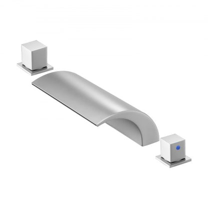 Roman Tub Faucet, 3 Hole Waterfall Bathtub Faucet, Bath Tubs Faucets Set with 2 Handles, Deck Mount Bath Tub Faucets Set for Adult Bathing, Silver, Waterfall Spout Design, Temperature Control