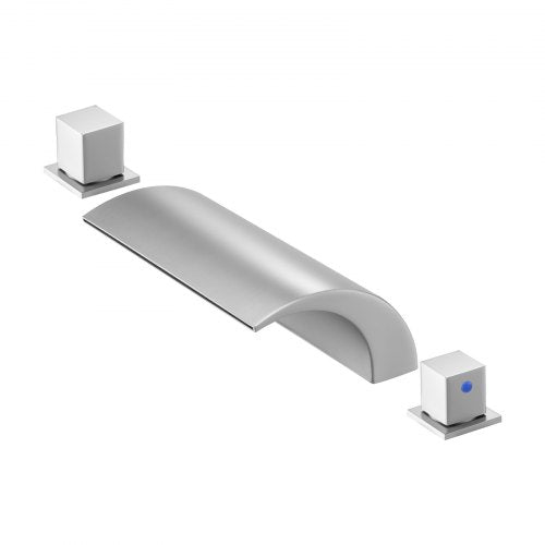 Roman Tub Faucet, 3 Hole Waterfall Bathtub Faucet, Bath Tubs Faucets Set with 2 Handles, Deck Mount Bath Tub Faucets Set for Adult Bathing, Silver, Waterfall Spout Design, Temperature Control