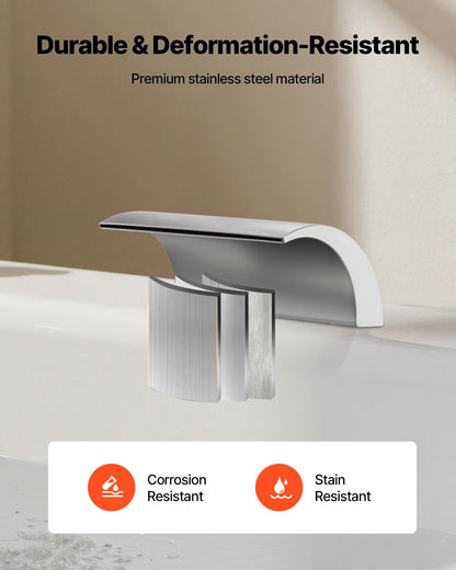 Roman Tub Faucet, 3 Hole Waterfall Bathtub Faucet, Bath Tubs Faucets Set with 2 Handles, Deck Mount Bath Tub Faucets Set for Adult Bathing, Silver, Waterfall Spout Design, Temperature Control