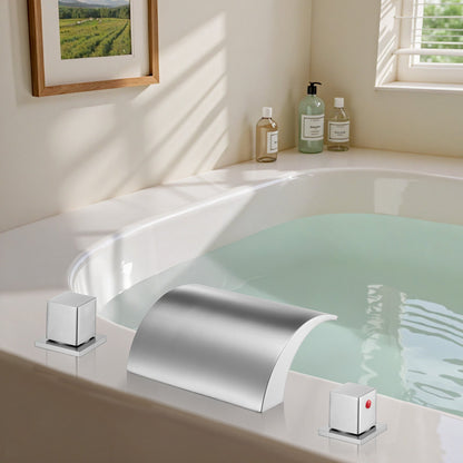 Roman Tub Faucet, 3 Hole Waterfall Bathtub Faucet, Bath Tubs Faucets Set with 2 Handles, Deck Mount Bath Tub Faucets Set for Adult Bathing, Silver, Waterfall Spout Design, Temperature Control