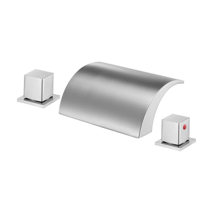 Roman Tub Faucet, 3 Hole Waterfall Bathtub Faucet, Bath Tubs Faucets Set with 2 Handles, Deck Mount Bath Tub Faucets Set for Adult Bathing, Silver, Waterfall Spout Design, Temperature Control