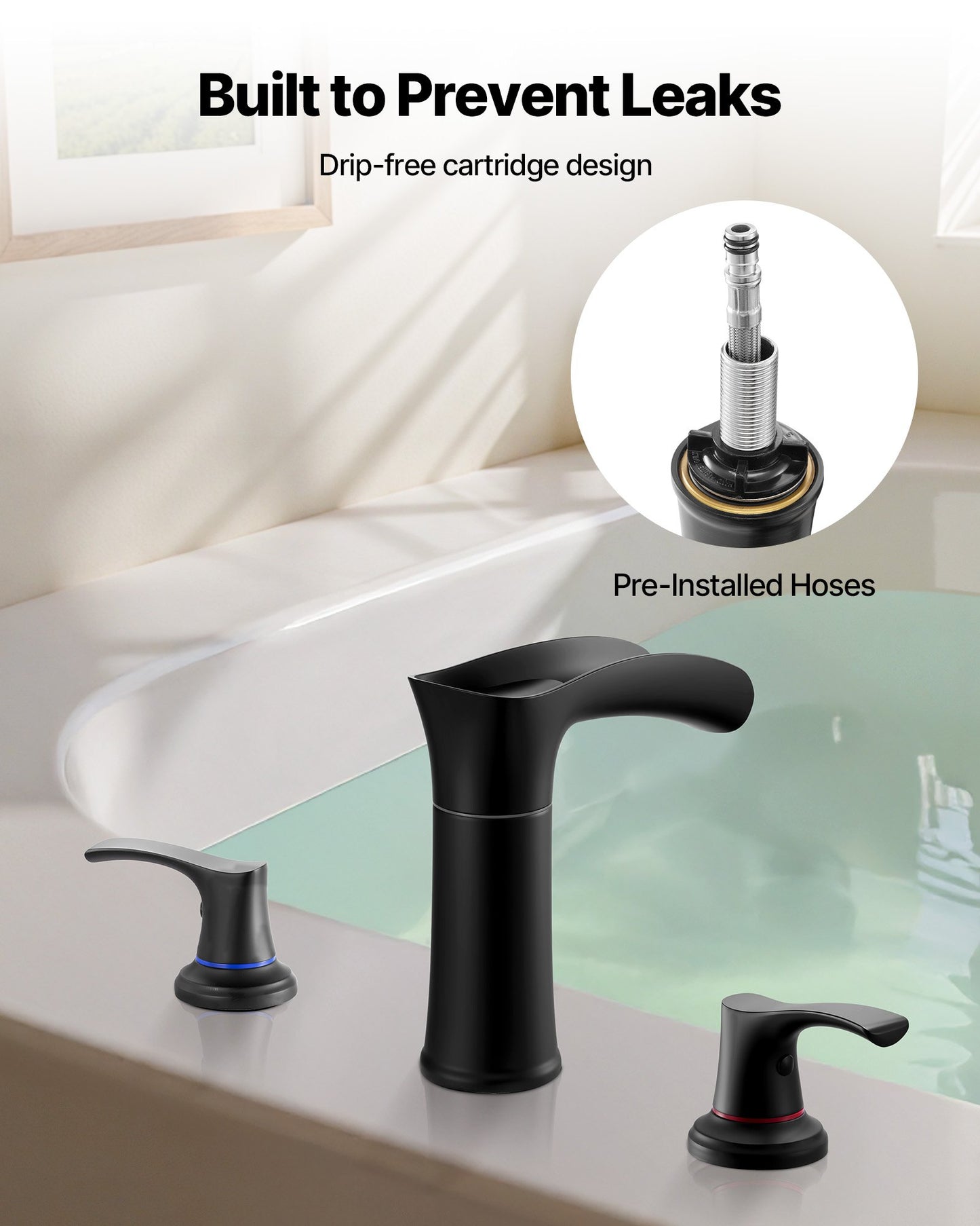 Roman Tub Faucet, 3 Hole Waterfall Bathtub Faucet, Zinc Alloy Bath Tubs Faucets Set with 2 Handles, Deck Mount Bath Tub Faucets Set for Pet Washing, Baby Care, Adult Bathing, Matte Black