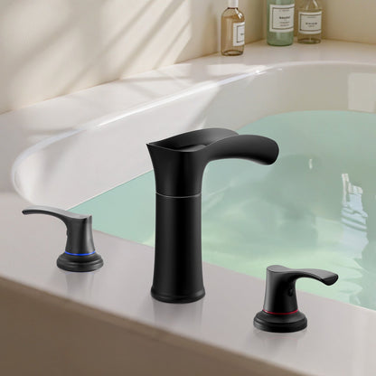Roman Tub Faucet, 3 Hole Waterfall Bathtub Faucet, Zinc Alloy Bath Tubs Faucets Set with 2 Handles, Deck Mount Bath Tub Faucets Set for Pet Washing, Baby Care, Adult Bathing, Matte Black