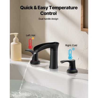 romersk badkarsblandare, 3-håls vattenfallsblandare, badkarsblandare i zinklegering med 2 handtag, romerska badkarsblandare däckmonterade för husdjurstvätt, bad för vuxna, mattsvart, temperaturkontroll |  EU