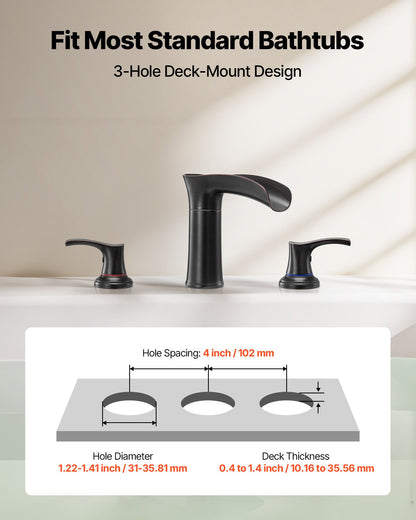Roman Tub Faucet, 3 Hole Waterfall Bathtub Faucet, Zinc Alloy Bath Tubs Faucets Set with 2 Handles, Deck Mount Bath Tub Faucets Set for Pet Washing, Baby Care, Adult Bathing, Oil-Rubbed Bronze