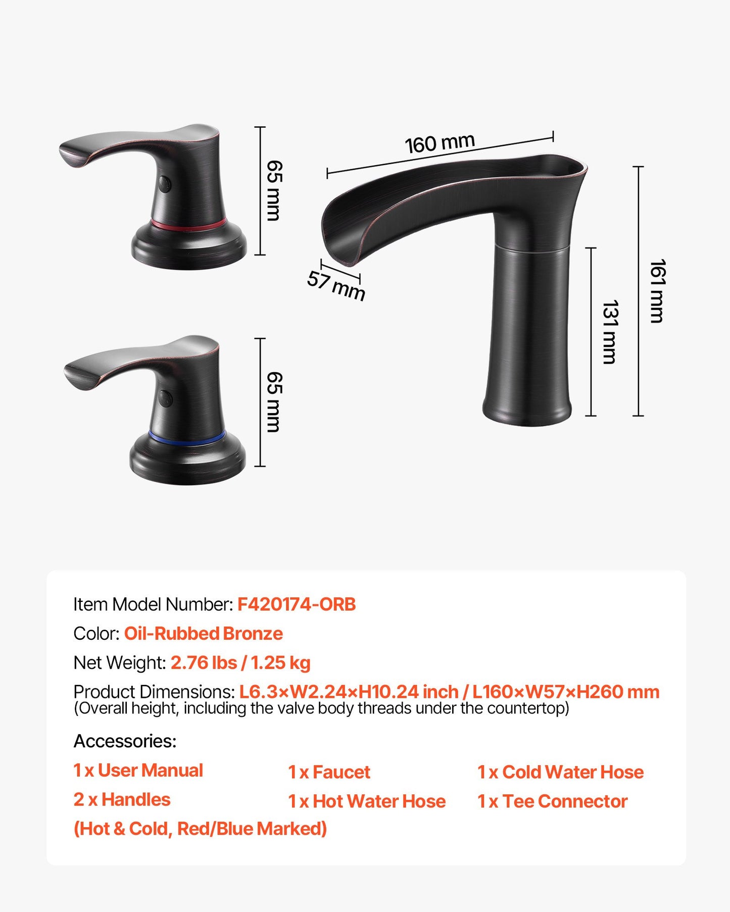 Roman Tub Faucet, 3 Hole Waterfall Bathtub Faucet, Zinc Alloy Bath Tubs Faucets Set with 2 Handles, Deck Mount Bath Tub Faucets Set for Pet Washing, Baby Care, Adult Bathing, Oil-Rubbed Bronze