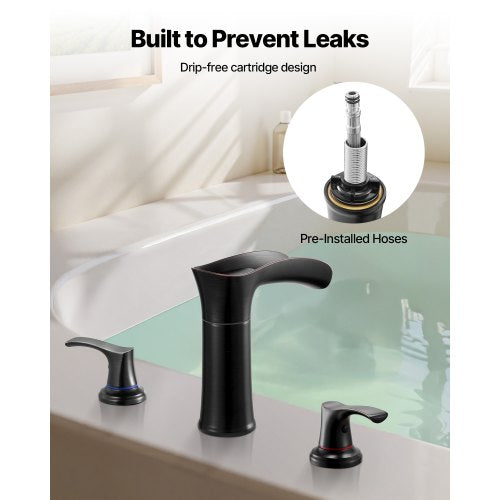 romersk badkarsblandare, 3-håls vattenfallsblandare, badkarsblandare i zinklegering med 2 handtag, däckmonterade badkarsblandare för husdjurstvätt, bad för vuxna, oljegnidnad brons, droppfri |  EU