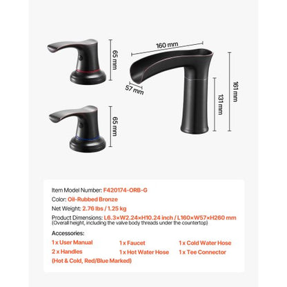 romersk badkarsblandare, 3-håls vattenfallsblandare, badkarsblandare i zinklegering med 2 handtag, däckmonterade badkarsblandare för husdjurstvätt, bad för vuxna, oljegnidnad brons, droppfri |  EU