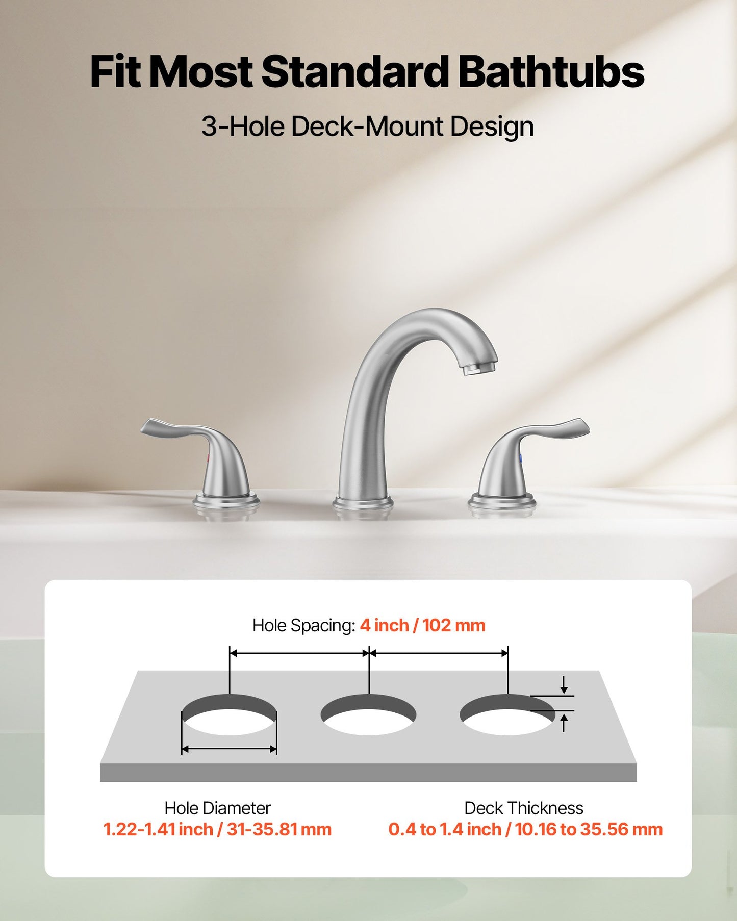Roman Tub Faucet, 3 Hole Waterfall Bathtub Faucet, Gooseneck Bath Tubs Faucets Set with 2 Handles, Roman Tub Faucets Deck Mount for Adult Bathing, Brushed Stainless Steel, High Arc Spout