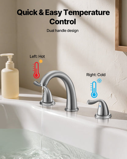 Roman Tub Faucet, 3 Hole Waterfall Bathtub Faucet, Gooseneck Bath Tubs Faucets Set with 2 Handles, Roman Tub Faucets Deck Mount for Adult Bathing, Brushed Stainless Steel, High Arc Spout