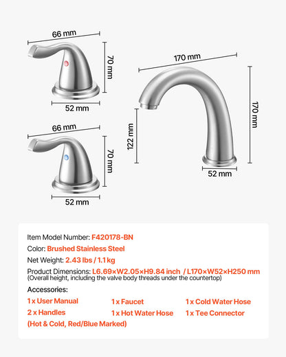 Roman Tub Faucet, 3 Hole Waterfall Bathtub Faucet, Gooseneck Bath Tubs Faucets Set with 2 Handles, Roman Tub Faucets Deck Mount for Adult Bathing, Brushed Stainless Steel, High Arc Spout