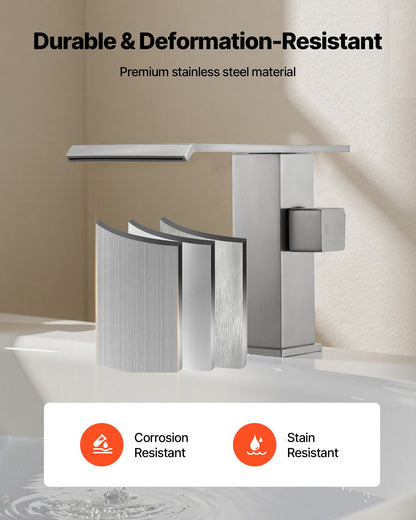 Roman Tub Faucet, 3 Hole Waterfall Bathtub Faucet, Roman Bathtub Faucets Set with Shower Head & 1 Handle, Deck Mount Bath Tub Faucets Set for Adult Bathing, Brushed Stainless Steel, Drip-Free