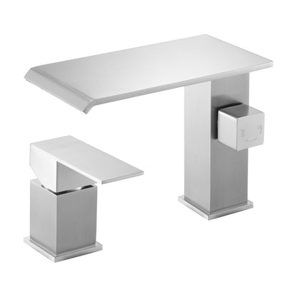 Roman Tub Faucet, 3 Hole Waterfall Bathtub Faucet, Roman Bathtub Faucets Set with Shower Head & 1 Handle, Deck Mount Bath Tub Faucets Set for Adult Bathing, Brushed Stainless Steel, Drip-Free